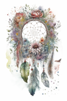 watercolor decoration bohemian dream catcher, boho feathers decoration, native dream chic design, png