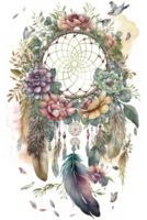 Aquarell Dekoration Bohemien Traum Fänger, Boho Gefieder Dekoration, einheimisch Traum schick Design, generativ ai png