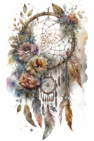 watercolor decoration bohemian dream catcher, boho feathers decoration, native dream chic design, png