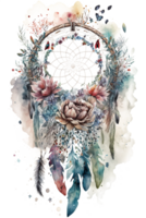 Aquarell Dekoration Bohemien Traum Fänger, Boho Gefieder Dekoration, einheimisch Traum schick Design, generativ ai png