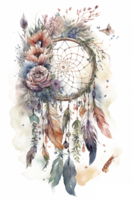 watercolor decoration bohemian dream catcher, boho feathers decoration, native dream chic design, png