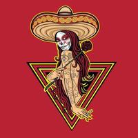 mexicano azúcar cráneo, niña con cráneo constituir, Clásico diseño t camisas vector