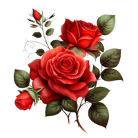 Aquarell Blumen- Strauß Komposition mit rot Rosen, png transparent Hintergrund, generativ ai.