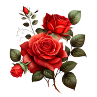 Watercolor floral bouquet composition with red roses, png transparent background, .