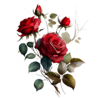 aquarelle floral bouquet composition avec rouge des roses, png transparent arrière-plan, génératif ai.