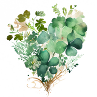 Shamrock leaves in the heart shape, St Patrick's day, Watercolor clover leaves, watercolor spring background, png
