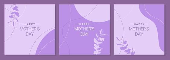 Happy Mothers Day. Greeting card set boho style lilac color. Mother's day banner or poster design template. vector