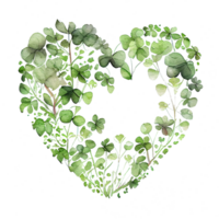 Shamrock leaves in the heart shape, St Patrick's day, Watercolor clover leaves, watercolor spring background, png