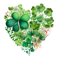 Shamrock leaves in the heart shape, St Patrick's day, Watercolor clover leaves, watercolor spring background, png