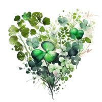 Shamrock leaves in the heart shape, St Patrick's day, Watercolor clover leaves, watercolor spring background, png