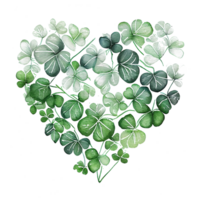 Shamrock leaves in the heart shape, St Patrick's day, Watercolor clover leaves, watercolor spring background, png