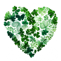 Shamrock leaves in the heart shape, St Patrick's day, Watercolor clover leaves, watercolor spring background, png