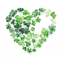 Shamrock leaves in the heart shape, St Patrick's day, Watercolor clover leaves, watercolor spring background, png