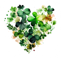 Shamrock leaves in the heart shape, St Patrick's day, Watercolor clover leaves, watercolor spring background, png