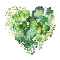 Shamrock leaves in the heart shape, St Patrick's day, Watercolor clover leaves, watercolor spring background, png