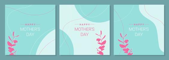 Happy Mothers Day. Greeting card set boho style blue color. Mothers day banner or poster design template. vector