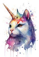 waterverf caticorn, miauwend, eenhoorn kat png, waterverf kat png, eenhoorn png, generatief ai png