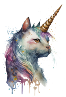 acquerello caticorno, miaogico, unicorno gatto png, acquerello gatto png, unicorno png, generativo ai png