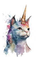 aquarelle caticorne, miaougique, Licorne chat png, aquarelle chat png, Licorne png, génératif ai png