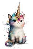 acquerello caticorno, miaogico, unicorno gatto png, acquerello gatto png, unicorno png, generativo ai png