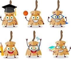 School student of witch broom cartoon character with various expressions vector