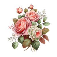 acuarela floral ramo de flores composición con rosas, png transparente fondo, generativo ai.