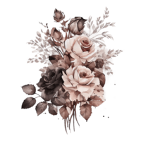 Aquarell Blumen- Strauß Komposition mit Rosen, png transparent Hintergrund, generativ ai.