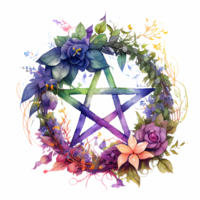 aquarelle pentacle gouache éléments, Halloween, mysticisme. la sorcellerie les attributs. peinture, , génératif ai. png