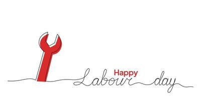 Vector illustration of single line drawing of wrench and Labor Day lettering. Happy Labor Day. Labor Day logo concept with wrench.