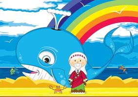 Jonah and the Whale with Cute Crab - Biblical Illustration vector