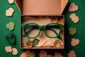 glasses in a box. Eyeglasses or spectacles AI photo