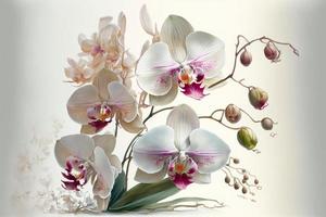 Beautiful orchid painting, white background. AI digital illustration photo