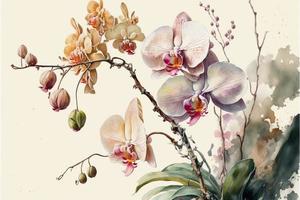 Beautiful orchid painting, white background. AI digital illustration photo