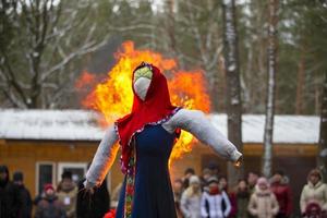 Belarus, the city of Gomil, February 25, 2017. Maslenitsa Festival.Traditional burning of stuffed of Shrovetide during the Shrovetide festivities.Maslenitsa. photo