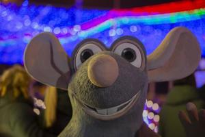 Rat is a symbol of the year in urban Christmas illumination. photo