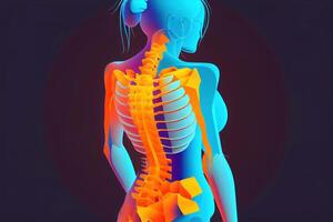 Vertebral Column of Human Body Anatomy infograpic diagram including all vertebra cervical thoracic lumbar sacral and coccygeal for medical science education and healthcare. AI photo