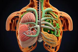 humano cuerpo anatomía - pulmones, corazón, hígado, intestinos ai foto