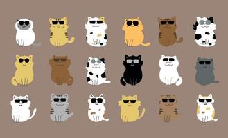 Cat with sunglasses cartoon character pack vector