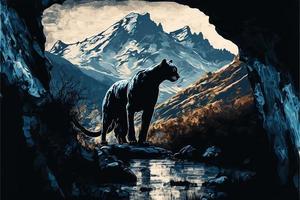 Black panther illustration, artistic style. AI photo