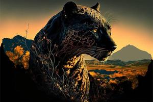 Black panther illustration, artistic style. AI photo