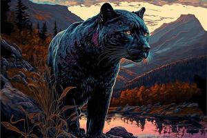 Black panther illustration, artistic style. AI photo