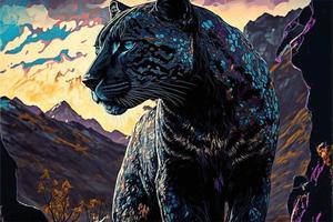 Black panther illustration, artistic style. AI photo