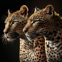 dos leopardos Híper realista foto realista 8k negro antecedentes generativo ai