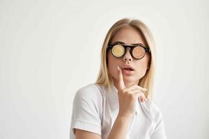 cheerful woman in a white shirt with a folder in hand isolated background photo