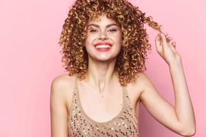 Woman portrait curly hair Fun charm smile cropped look photo