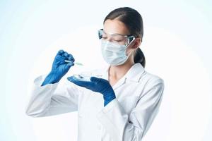 female doctor laboratory science chemical solution biology photo