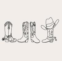 Minimalist Cowboy Boots Line art, Western Country Hat ,Simple Sketch, Texas Outline Drawing, Wild West, Southwestern vector