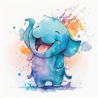 happy laughing elephant colorful and white background photo