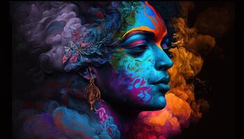 krishna psychedelic 8k hd close up face colorful photo