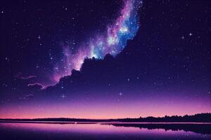 intrincado noche cielo púrpura acentos estrellas hermosa Brillantina cielo imagen generativo ai foto